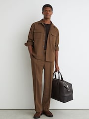 Reiss Tobacco Brown Peshi Twin-Pocket Button-Through Overshirt - Image 3 of 6