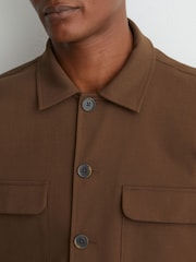 Reiss Tobacco Brown Peshi Twin-Pocket Button-Through Overshirt - Image 4 of 6