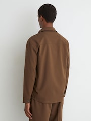 Reiss Tobacco Brown Peshi Twin-Pocket Button-Through Overshirt - Image 5 of 6