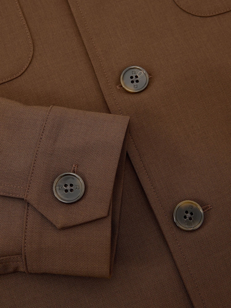 Reiss Tobacco Brown Peshi Twin-Pocket Button-Through Overshirt - Image 6 of 6