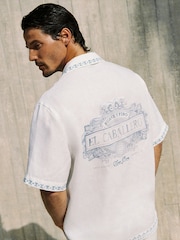 Reiss White Cubana Cotton-Linen Slogan-Print Shirt - Image 1 of 9