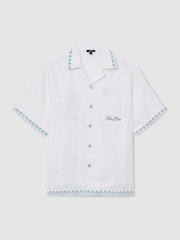 Reiss White Cubana Cotton-Linen Slogan-Print Shirt - Image 2 of 9