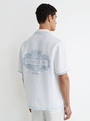 Reiss White Cubana Cotton-Linen Slogan-Print Shirt - Image 8 of 9