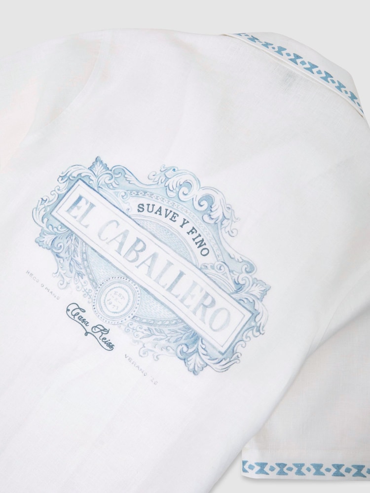 Reiss White Cubana Cotton-Linen Slogan-Print Shirt - Image 9 of 9