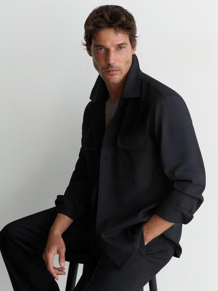 Reiss Navy Peshi Twin-Pocket Button-Through Overshirt - Image 1 of 7 Reiss Navy Peshi Twin-Pocket Button-Through Overshirt - Image 1 of 7