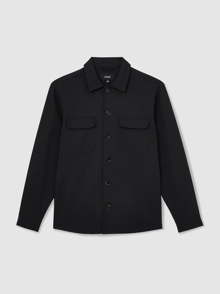 Reiss Navy Peshi Twin-Pocket Button-Through Overshirt - Image 2 of 7 Reiss Navy Peshi Twin-Pocket Button-Through Overshirt - Image 2 of 7