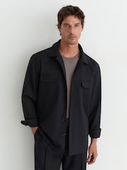 Reiss Navy Peshi Twin-Pocket Button-Through Overshirt - Image 4 of 7