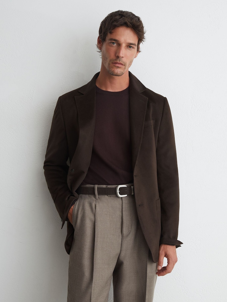 Reiss Chocolate Brown Patch Single-Breasted Blazer With Gilet Insert Tailored-Fit - Image 1 of 9 Reiss Chocolate Brown Patch Single-Breasted Blazer With Gilet Insert Tailored-Fit - Image 1 of 9