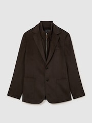 Reiss Chocolate Brown Patch Single-Breasted Blazer With Gilet Insert Tailored-Fit - Image 2 of 9