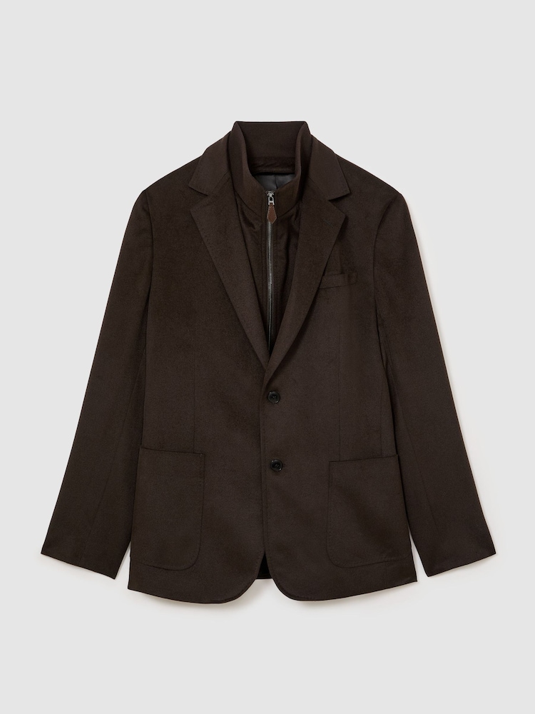 Reiss Chocolate Brown Patch Single-Breasted Blazer With Gilet Insert Tailored-Fit - Image 2 of 9 Reiss Chocolate Brown Patch Single-Breasted Blazer With Gilet Insert Tailored-Fit - Image 2 of 9