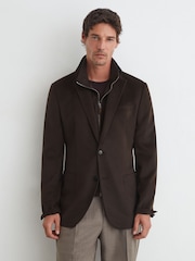 Reiss Chocolate Brown Patch Single-Breasted Blazer With Gilet Insert Tailored-Fit - Image 4 of 9