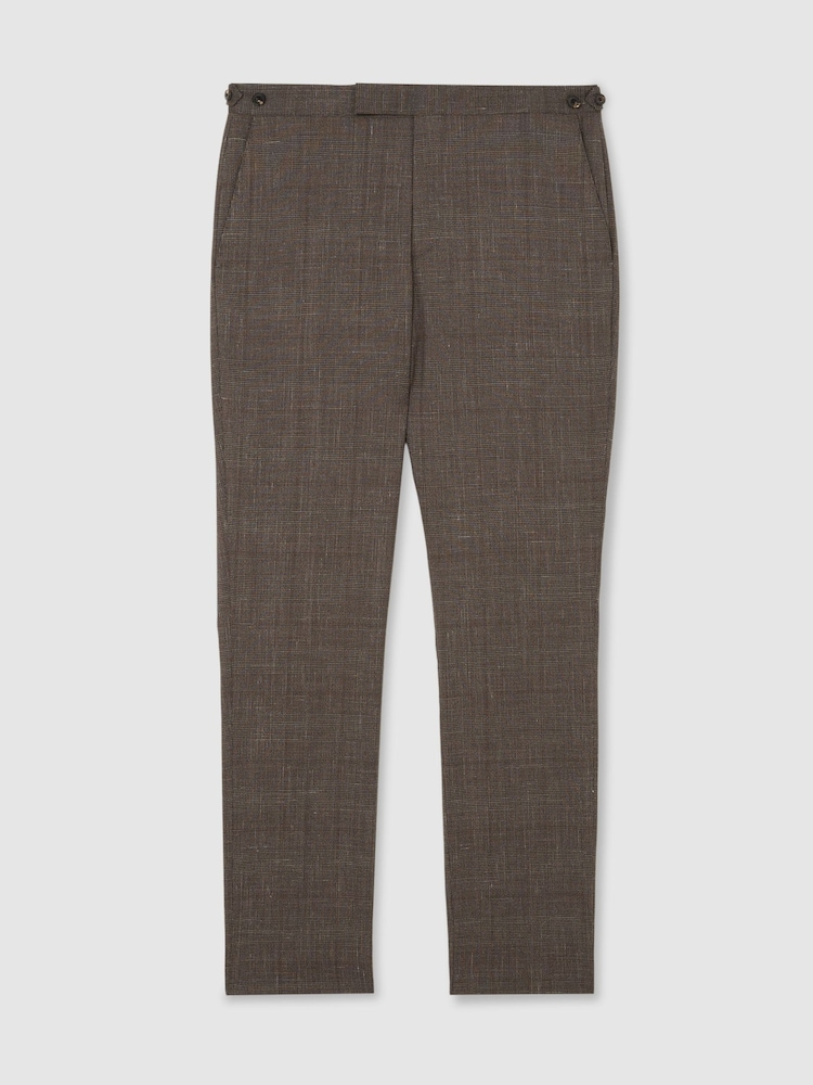 Reiss Chocolate Brown Penso Wool-Blend Check Classic-Fit Suit Trousers - Image 2 of 6