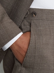 Reiss Chocolate Brown Penso Wool-Blend Check Classic-Fit Suit Trousers - Image 4 of 6