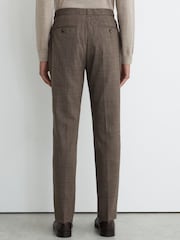 Reiss Chocolate Brown Penso Wool-Blend Check Classic-Fit Suit Trousers - Image 5 of 6