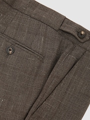 Reiss Chocolate Brown Penso Wool-Blend Check Classic-Fit Suit Trousers - Image 6 of 6