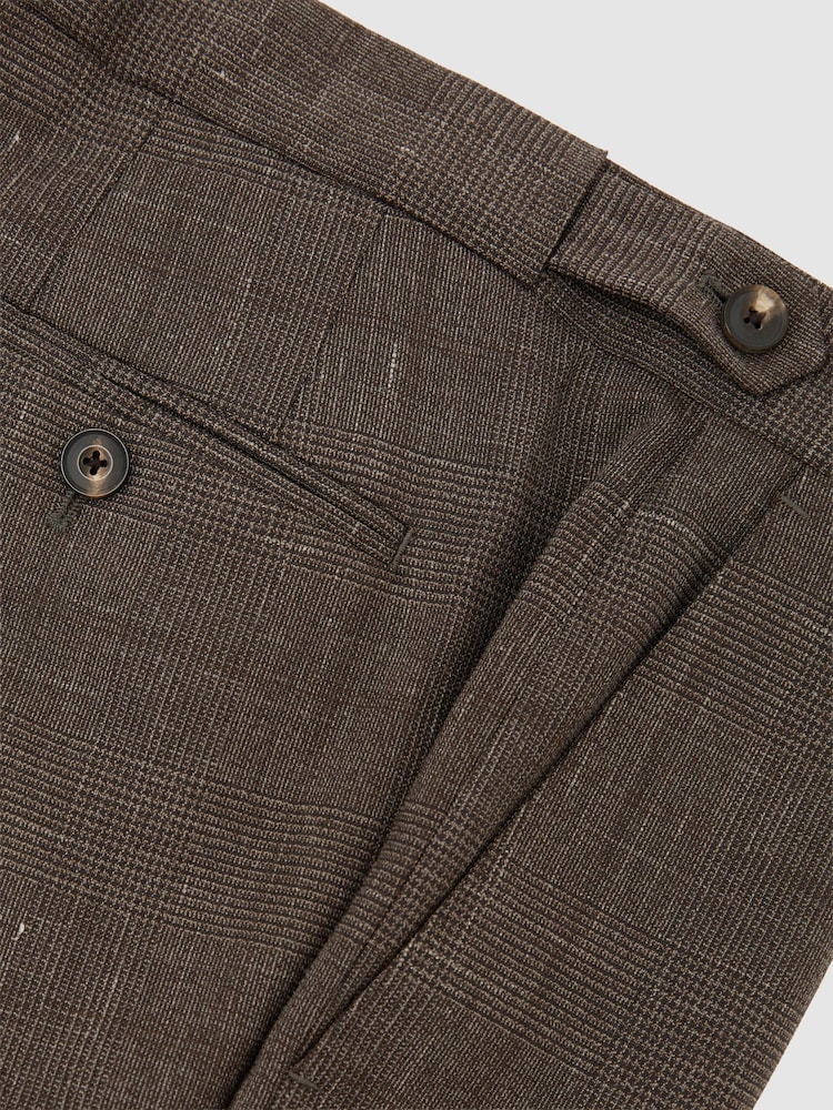 Reiss Chocolate Brown Penso Wool-Blend Check Classic-Fit Suit Trousers - Image 6 of 6