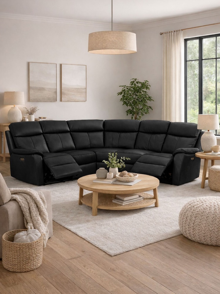 Aspire Furniture Black Kingsmere Corner Power Recliner Sofa - Image 1 of 6