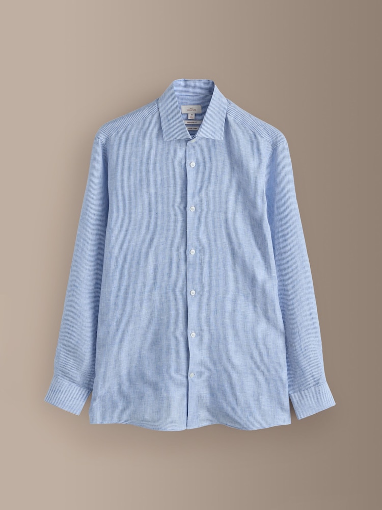Blue Regular Fit Signature Linen Long Sleeve Smart Shirt - Image 1 of 3