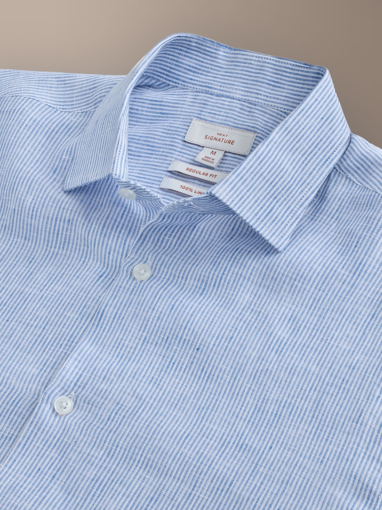 Blue Regular Fit Signature Linen Long Sleeve Smart Shirt - Image 3 of 3
