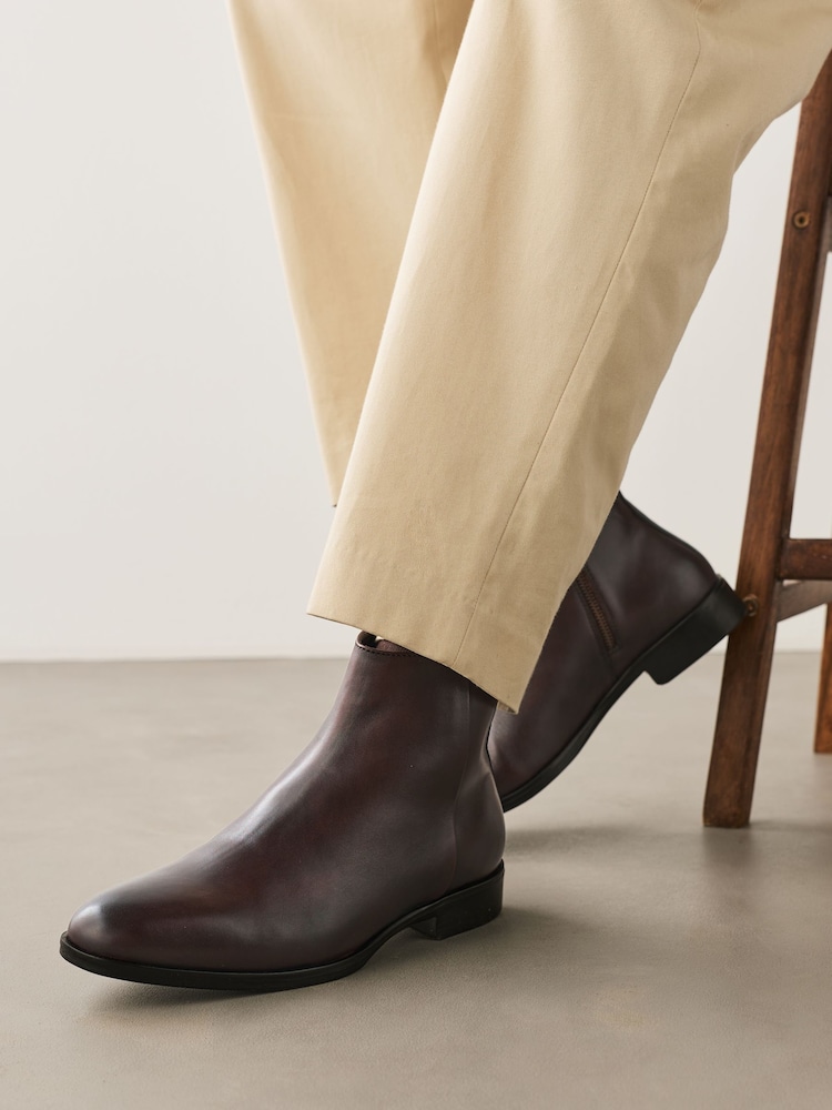 Brown - Leather Zip Boots - Larawan 1 ng 7