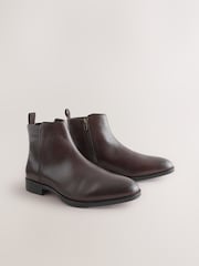 Brown - Leather Zip Boots - Larawan 3 ng 7