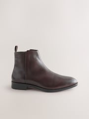 Brown - Leather Zip Boots - Larawan 4 ng 7