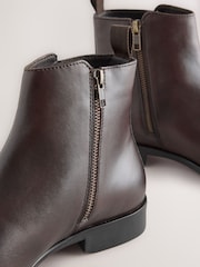 Brown - Leather Zip Boots - Larawan 5 ng 7