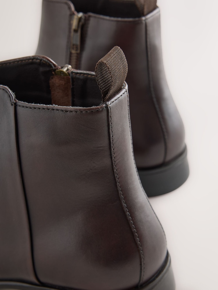 Brown - Leather Zip Boots - Larawan 7 ng 7