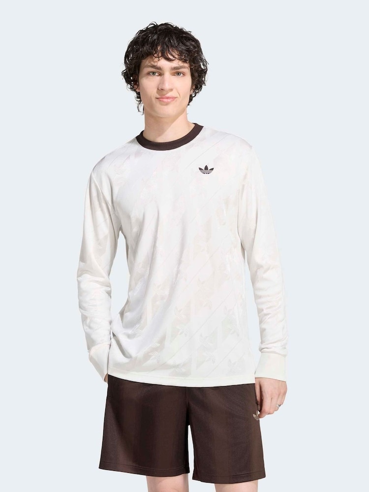 adidas Originals White Jacquard Trefoil Long Sleeve Jersey - Image 1 of 6