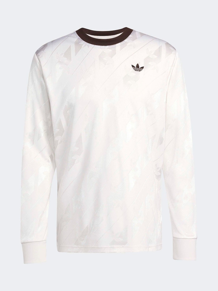 adidas Originals White Jacquard Trefoil Long Sleeve Jersey - Image 6 of 6