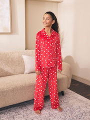 Red/Pink Heart Cosy Fleece Button Through Pyjamas (2-16yrs) - Image 1 of 4