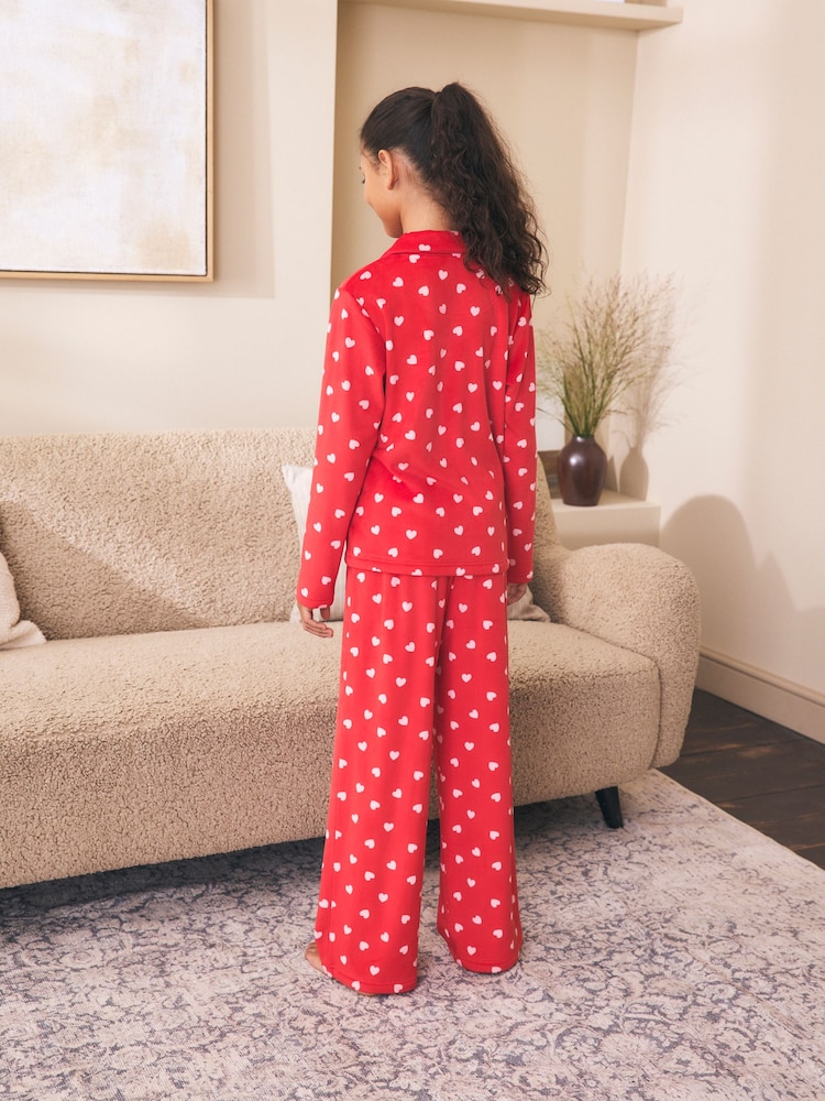 Red/Pink Heart Cosy Fleece Button Through Pyjamas (2-16yrs) - Image 2 of 4 Red/Pink Heart Cosy Fleece Button Through Pyjamas (2-16yrs) - Image 2 of 4