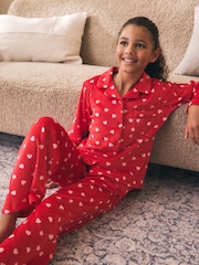 Red/Pink Heart Cosy Fleece Button Through Pyjamas (2-16yrs) - Image 3 of 4