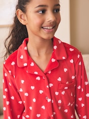 Red/Pink Heart Cosy Fleece Button Through Pyjamas (2-16yrs) - Image 4 of 4