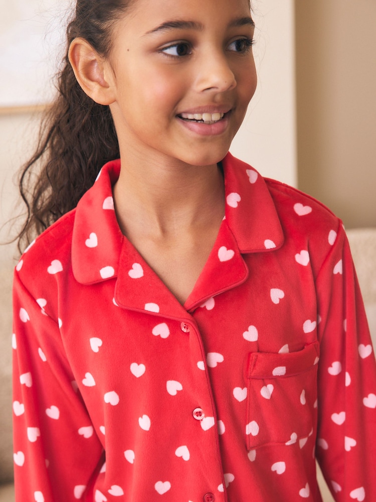 Red/Pink Heart Cosy Fleece Button Through Pyjamas (2-16yrs) - Image 4 of 4 Red/Pink Heart Cosy Fleece Button Through Pyjamas (2-16yrs) - Image 4 of 4