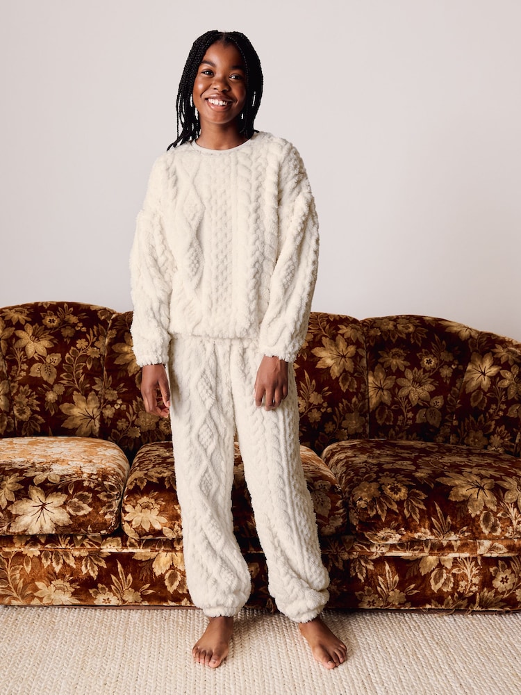 Ecru Cosy Fleece Pyjamas (3-16yrs) - Image 1 of 7 Ecru Cosy Fleece Pyjamas (3-16yrs) - Image 1 of 7