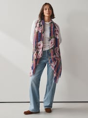 Navy/Pink Floral Wool Lightweight Scarf - Image 3 of 8