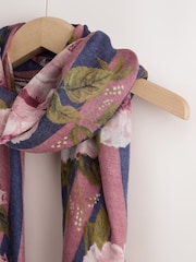 Navy/Pink Floral Wool Lightweight Scarf - Image 7 of 8
