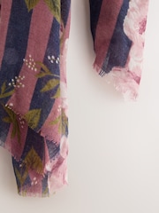 Navy/Pink Floral Wool Lightweight Scarf - Image 8 of 8