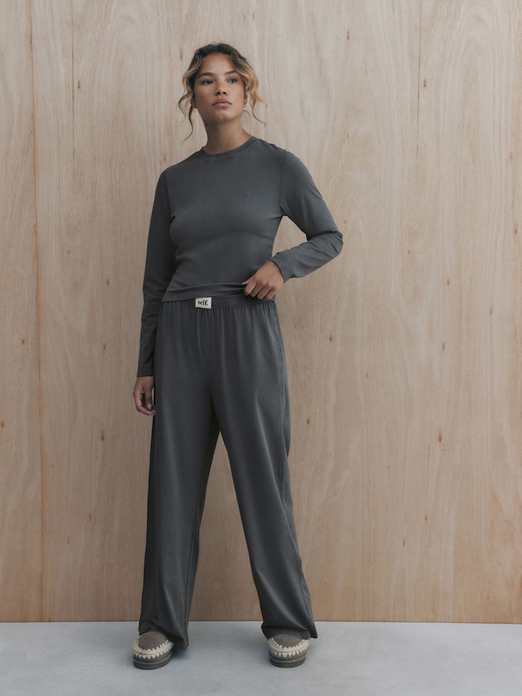 self. Charcoal Grey Soft Touch Long Sleeve Pyjamas - Image 2 of 5 self. Charcoal Grey Soft Touch Long Sleeve Pyjamas - Image 2 of 5