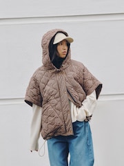Brown Check Print - 오버사이즈 퀼팅 후드 질레 - 9의 이미지 2