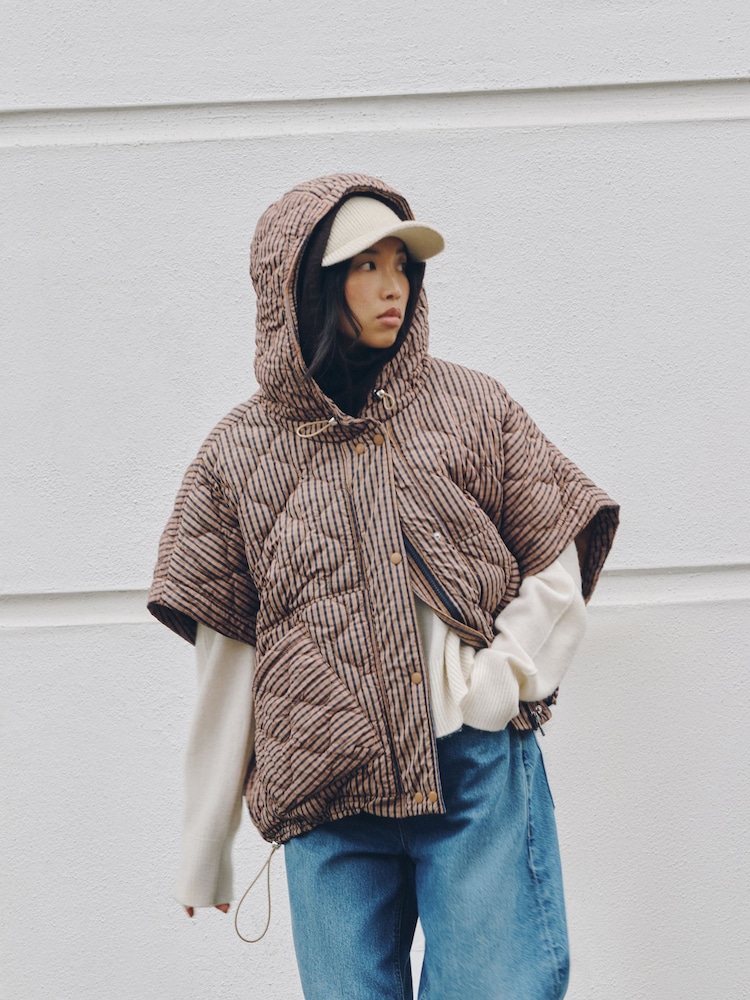 Brown Check Print - 오버사이즈 퀼팅 후드 질레 - 9의 이미지 2