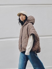 Brown Check Print - 오버사이즈 퀼팅 후드 질레 - 9의 이미지 3