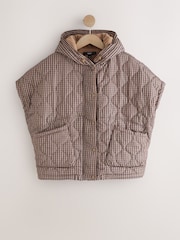 Brown Check Print - 오버사이즈 퀼팅 후드 질레 - 9의 이미지 7