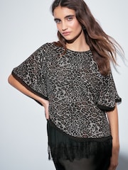 Silver Sequin Animal Cape Top - Image 1 of 7