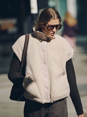 Ecru Oversized Borg Gilet Cover-Up - Image 1 of 9