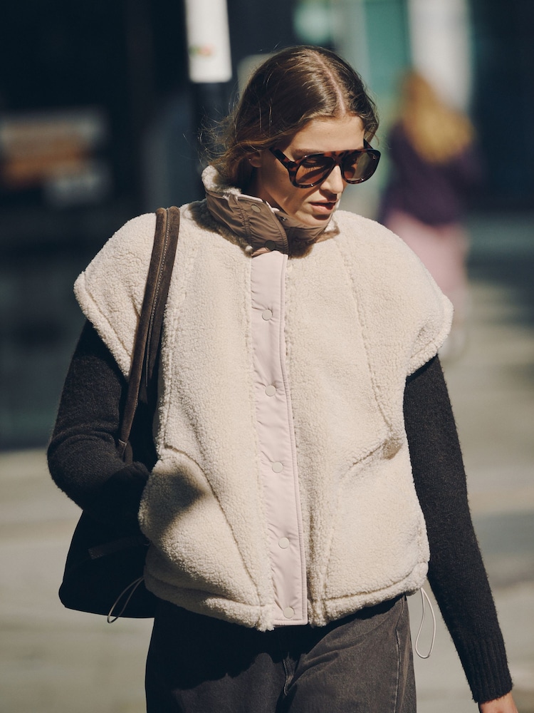 Ecru Oversized Borg Gilet Cover-Up - Image 1 of 9