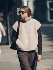 Ecru Oversized Borg Gilet Cover-Up - Image 2 of 9