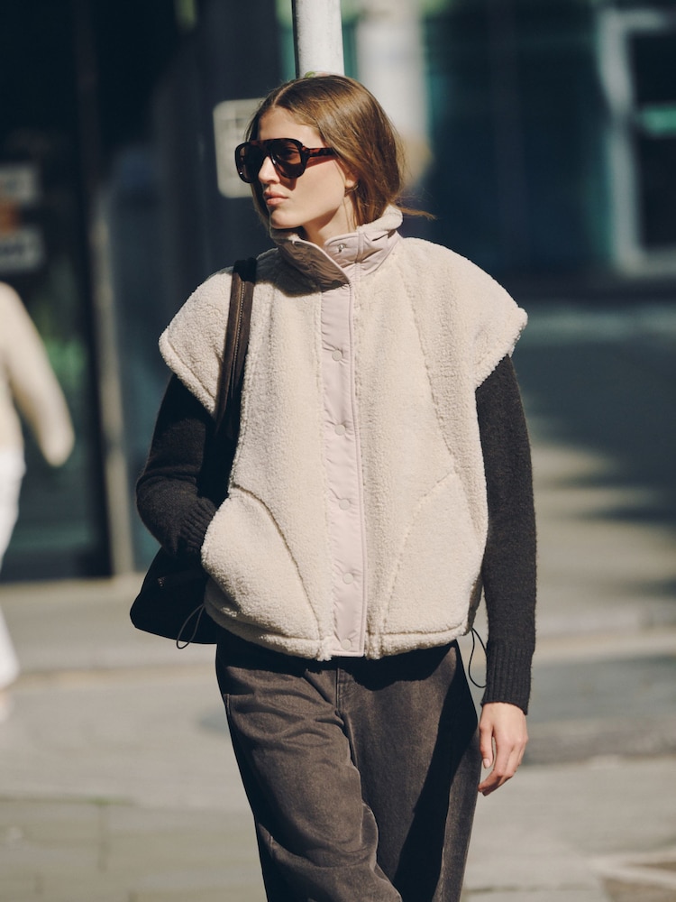 Ecru Oversized Borg Gilet Cover-Up - Image 2 of 9