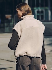 Ecru Oversized Borg Gilet Cover-Up - Image 3 of 9